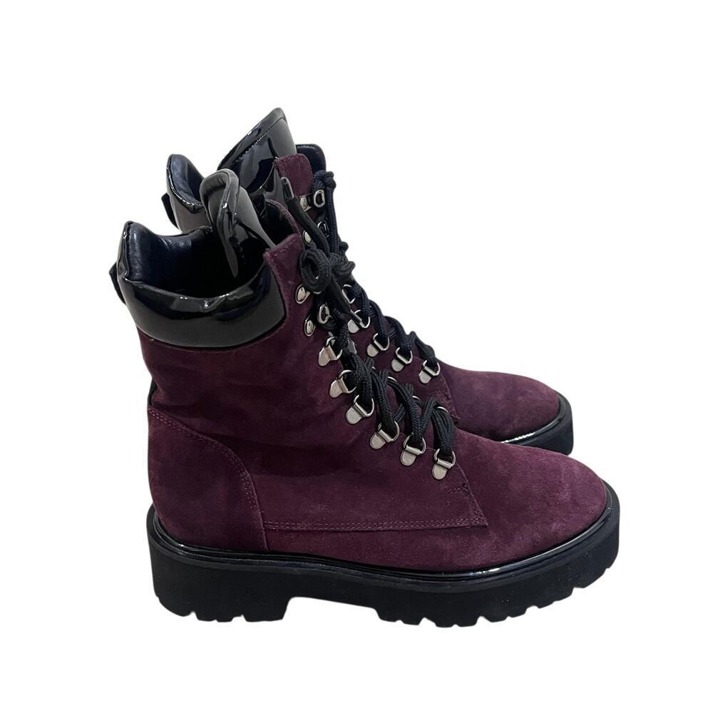 Aquatalia Sharlena Waterproof Suede Boots Burgundy Womens Size 7 Ankle Lug Sole